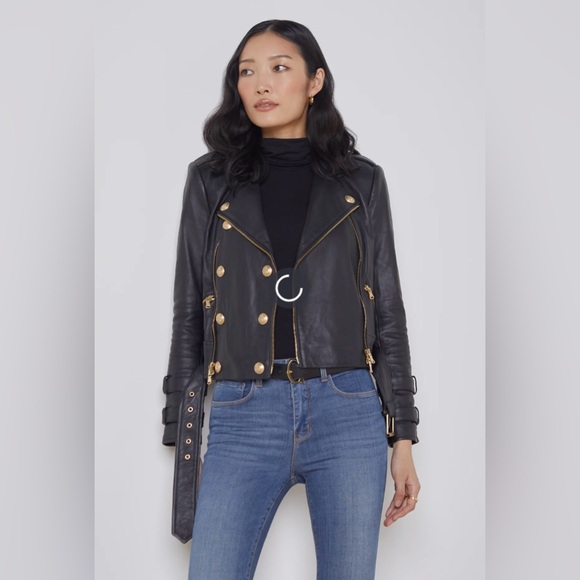 NWT - L’AGENCE Billie Belted Leather Jacket - Size Small - Brown Lambskin - Picture 1 of 16